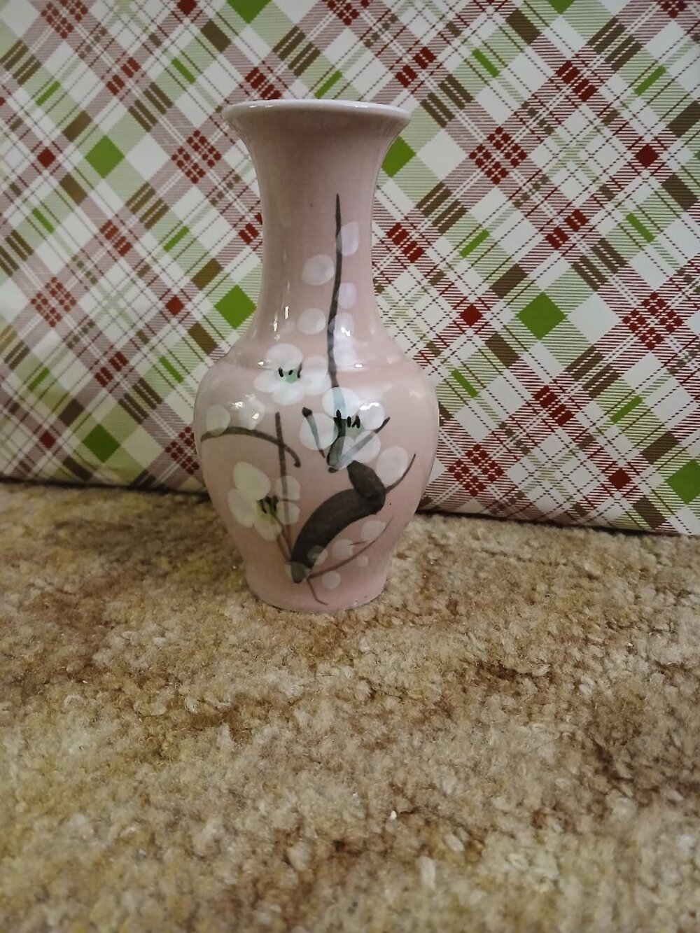 Vintage Made in Taiwan Hand Painted Pink Dogwood Floral Vase